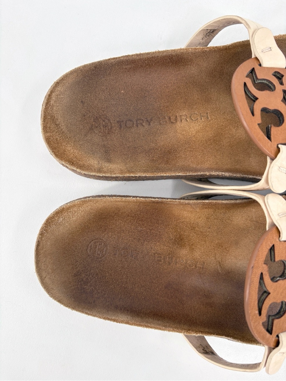 TORY BURCH Miller Cloud Leather Cork Sandals in Cream Caramel US 8.5 - Picture 7 of 13